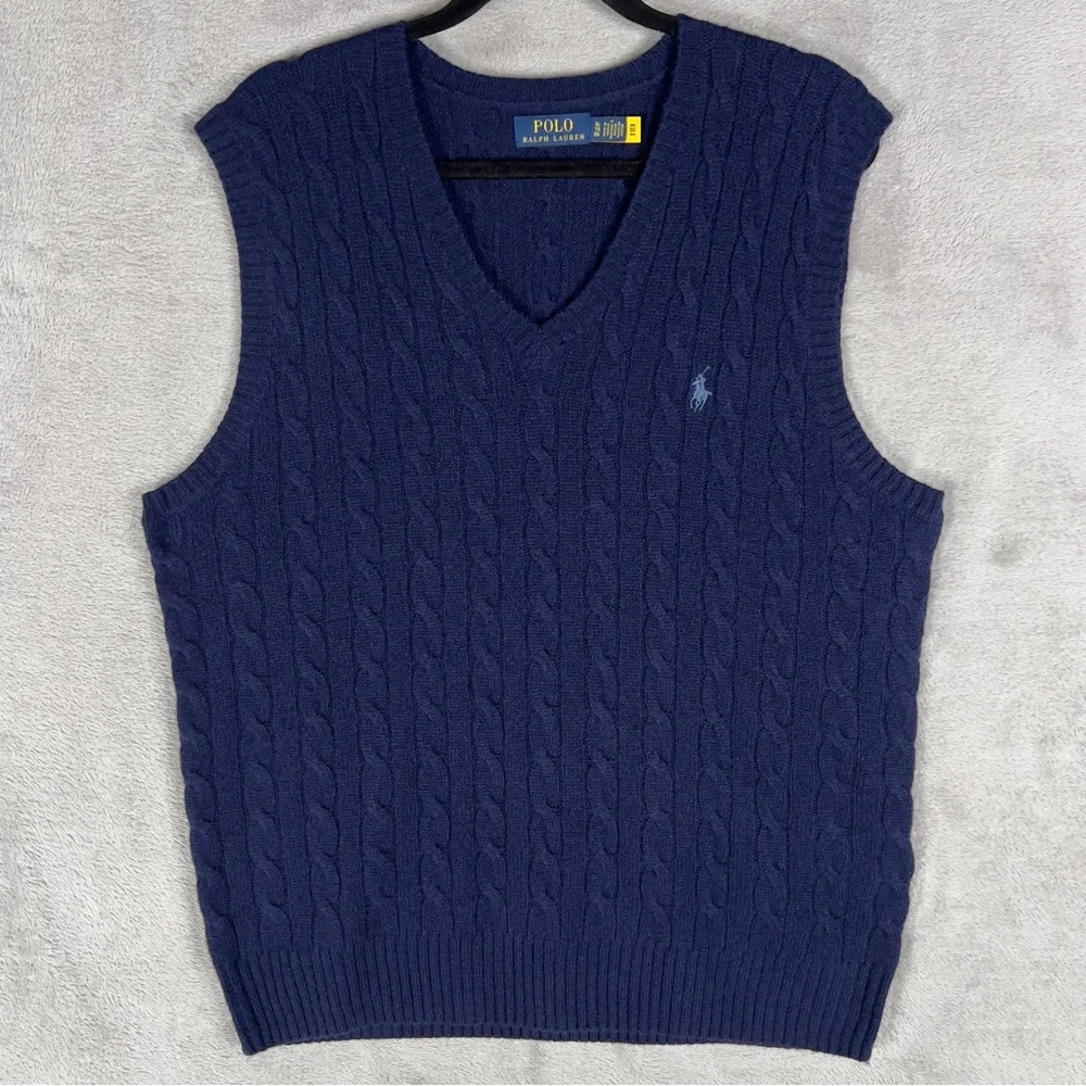 Polo‎ Ralph Lauren Cable-Knit Wool Cashmere V-Neck Sweater Vest Men’s XL Navy